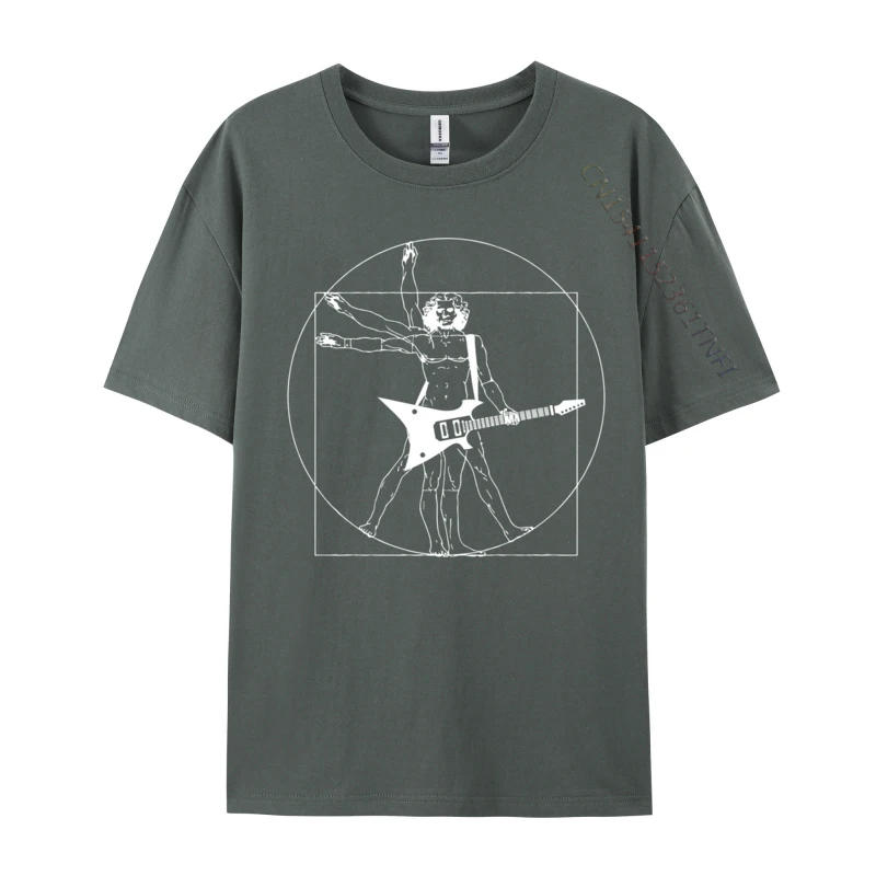 Vitruvian Guitar Player Leonardo Da Vinci Vitruvian Man Custom Family T-Shirts For Male Pure Cotton Tops & Tees