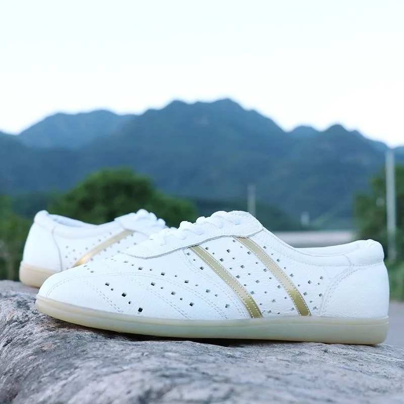 العلامة التجارية الكلاسيكية الرجال النساء فنون الدفاع عن النفس حذاء العلامة التجارية الفاخرة تاي تشي أحذية للجنسين جوفاء جلدية رياضة التدريب حذاء Wushu حذاء الرجال