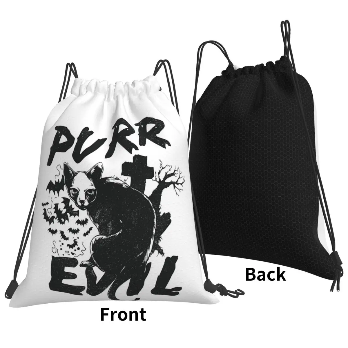 Purr Evil Backpacks Portable Drawstring Bags Shoes Bag Book Bags for Travel Students