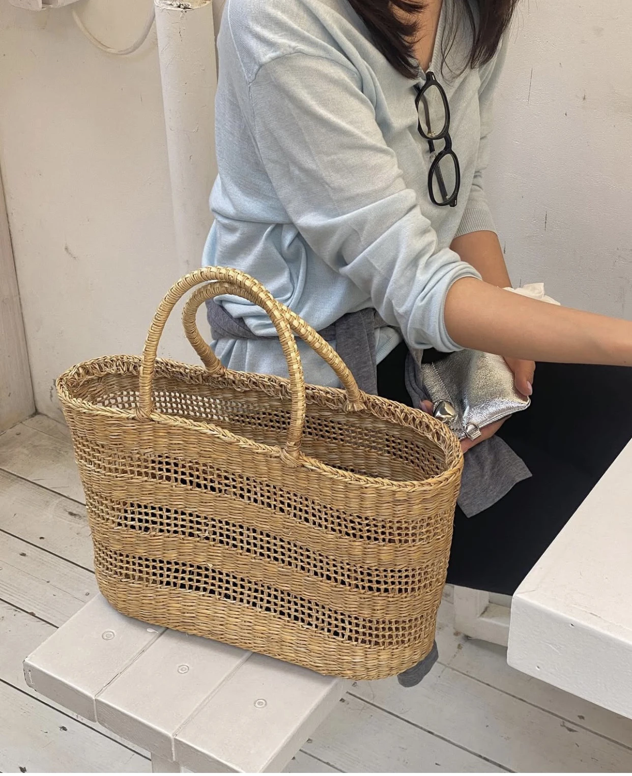 

Handwoven Large Capaci St Bag Hollow out Basket Handbag Beach Vaion Women's Summer 2025 Soft Tote Bag Pure Color