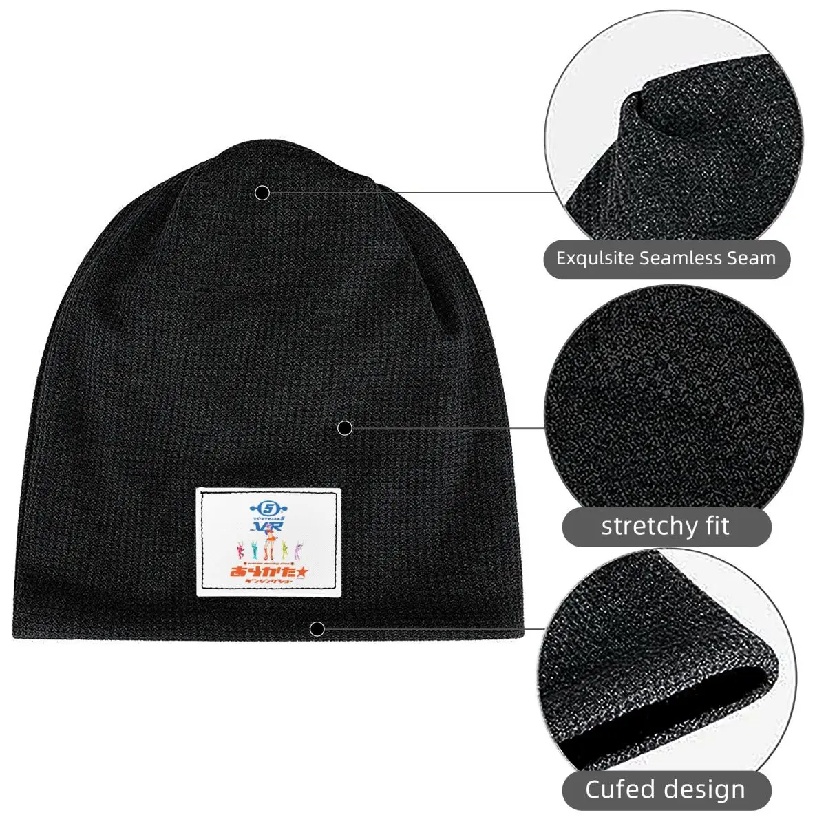 Space Channel 5 Ulalas Swingin Report Show Waffle Knit Fleece Lined Beanie with PU Leather Patch Unisex Warm Winter Soft Cap