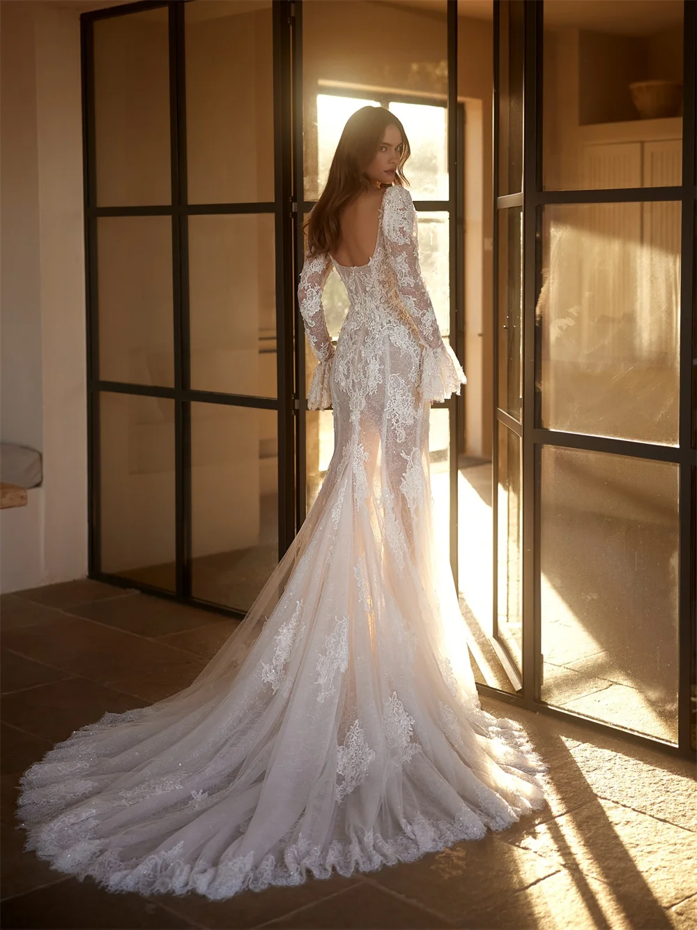 Tokyo Customized Elegant Sweetheart Necklink Wedding Dresses Long Sleeve Backless Lace Bridal Gowns White Mermaid Wedding Gowns