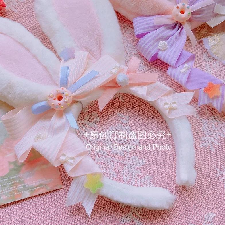 Bunny ear headband cosplay Japanese sweet cute JK headwear pink bow girl rabbit ear lolita hair accessories Lolita accessories