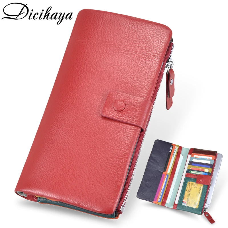 Women Wallet Soft Genuine Leather Two Fold Wallets Zipper Mobile Phone Design Card Holder Purses for Women Luxury Designer