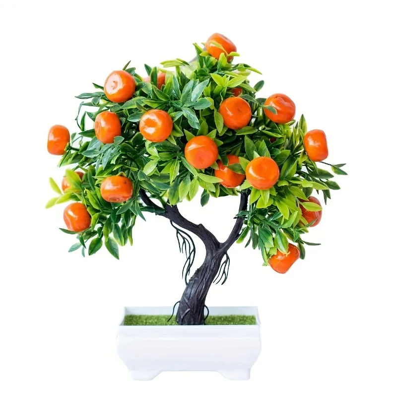 Artificial Fruit Tree Home Decor Plant Bonsai Small Potted Plastic Flower Fortune Orange Kumquat Fruit Tree