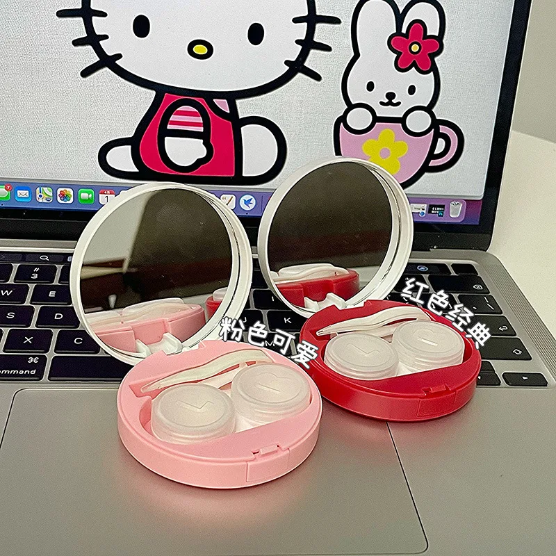 Novo kawaii olá kitty caso de lentes de contato dos desenhos animados bonito sanrio kt gato portátil caixa de lentes de contato com espelho meninas presentes de viagem