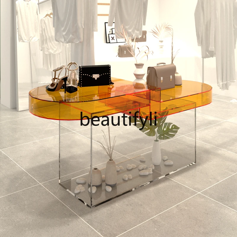 Clothing store Nakajima platform, flowing water table, acrylic high and low display table, shoe and bag display table,