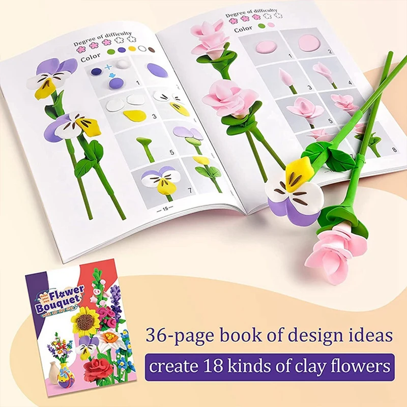 1Set Flower Crafts Kit For Kids Flower Bouquet Modeling Clay Kit Arts And Crafts Air Dry Clay For Girls Boys Ages 6+