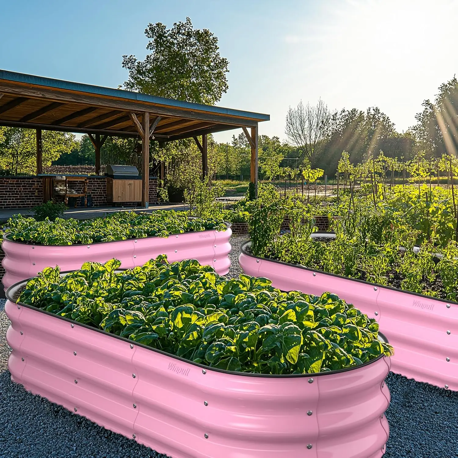 Raised Garden Bed Kit, 5x2x1 ft Galvanized Planter Box Outdoor(Blush Pink) view 7