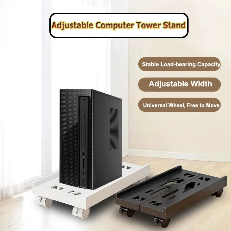 Adjustable Mobile CPU Stand Ventilated Computer Tower Stand PC Tower Stand with 4 Caster Wheels Fits Most PC, Under Desk Holder