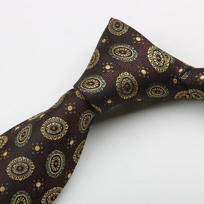 

Business tie, men's handmade suit, work banquet, retro coffee color, high-end pattern, 8cm wide, jacquard long style