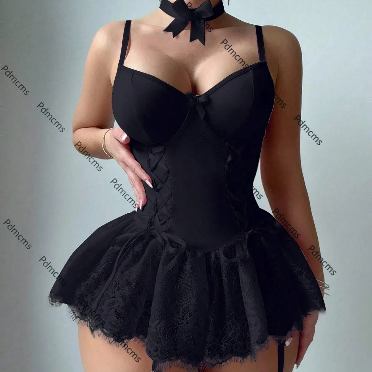 

2025 new Ali international supply European and American pure desire body sculpting strap sexy lace splicing one-piece erotic und