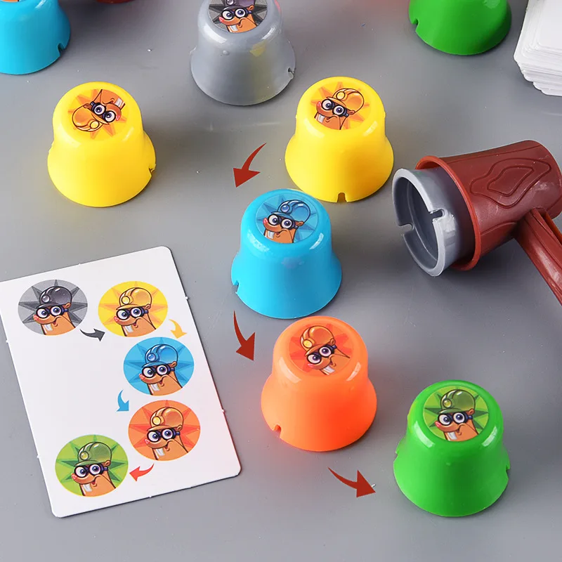 Kids Montessori Educational Toy Hammering Gopher Battle Table Color Cognition Party Game with Card Logic Thinking Training Toys