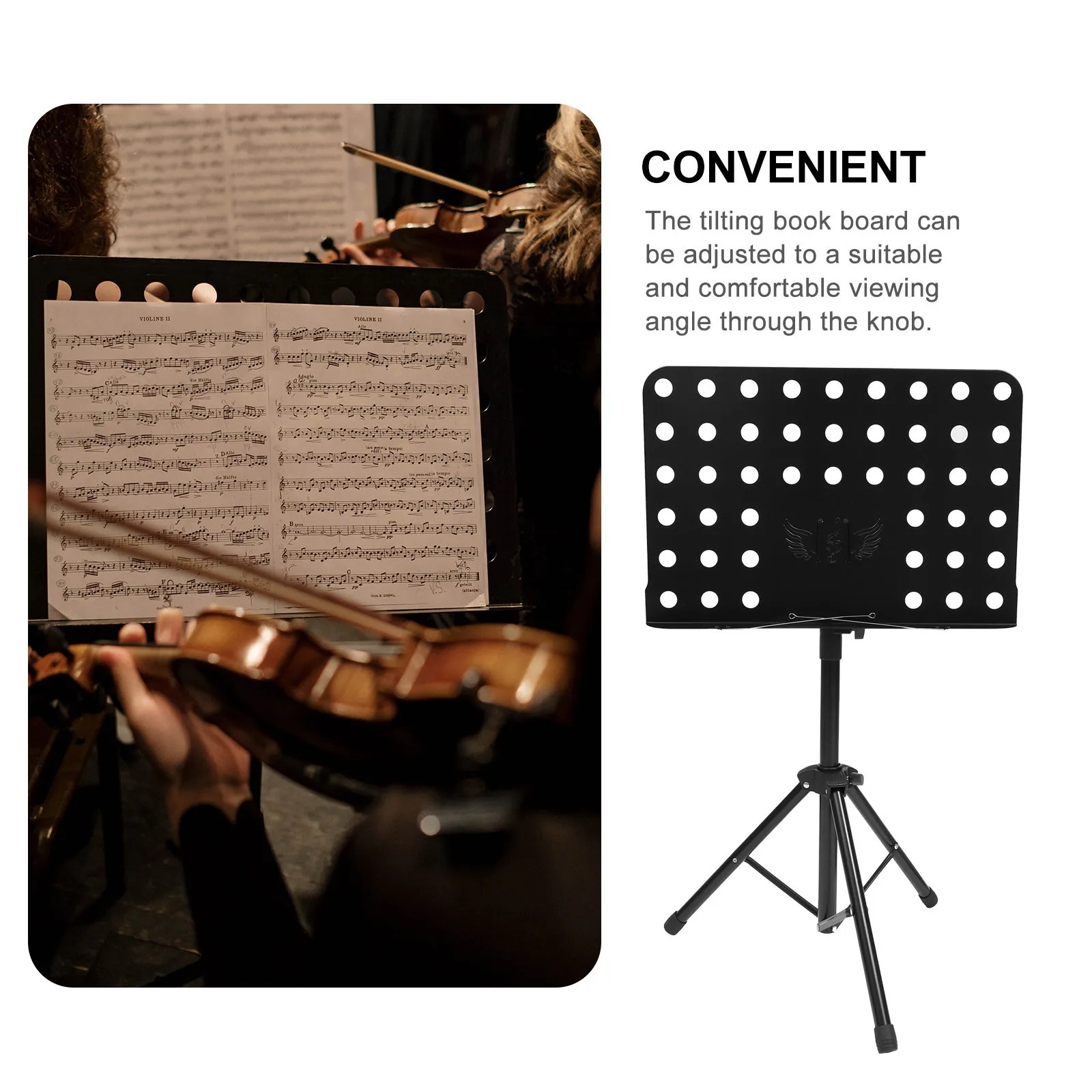 

1Pcs Folding Portable Black Violin Music Score Stand Adjustable Tilt Music Rack Guitar Sheet Holder Performance