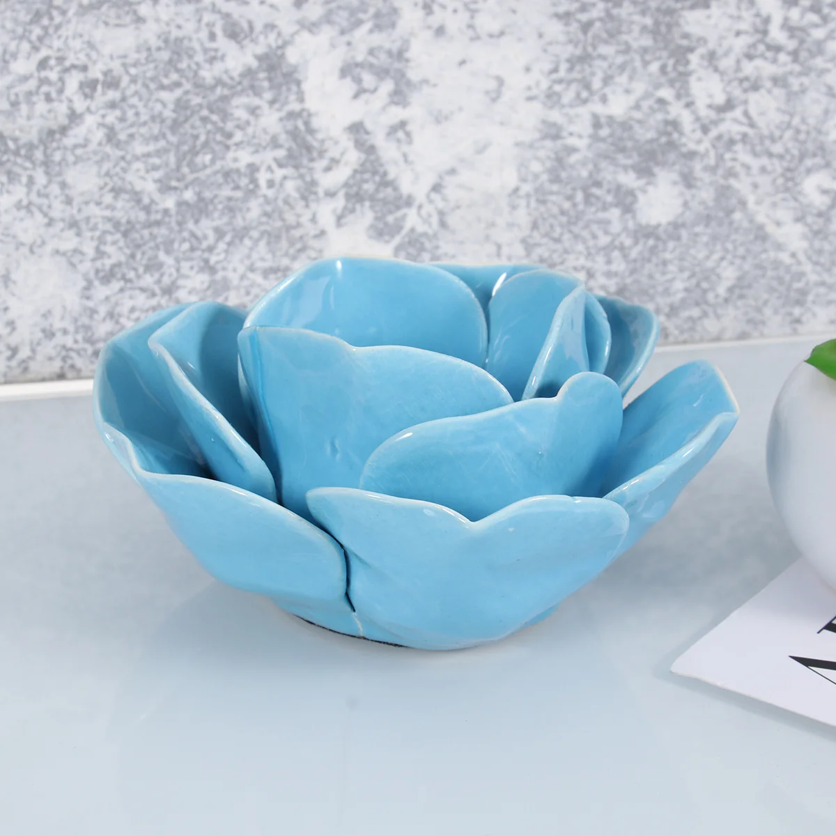 

Lotus Blue Ceramic Holder Handmade Lotus Petal Tea Light Holder Crackled Finish Indoor Garden Decor