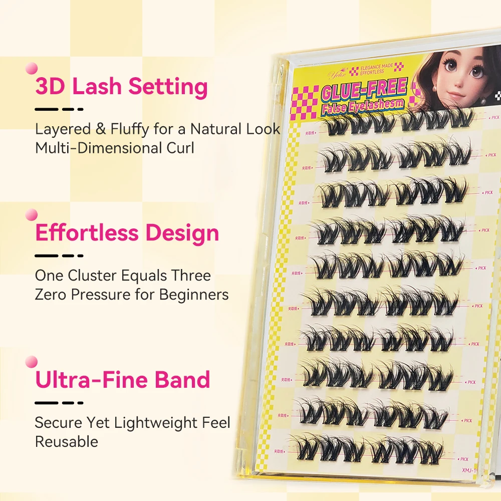 Yelix Samoprzylepne Rzęsy Bez Kleju 10 Pasków Rzęs w Kępkach Rzęsy Pojedyncze Miękkie Naturalne Puszyste Gęste Segmentowe Rzęsy