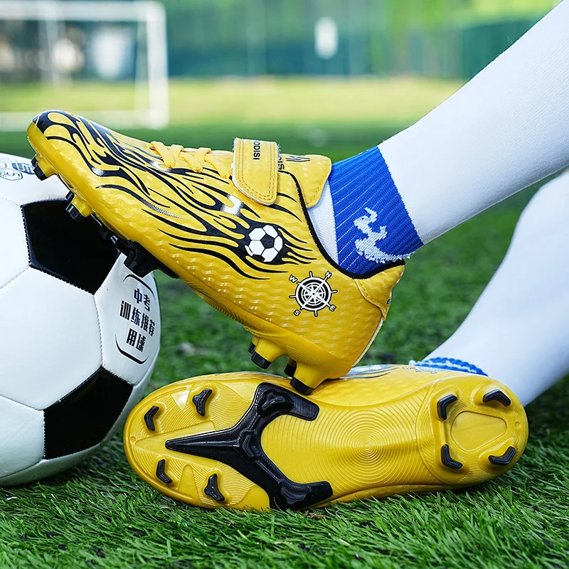 Zapatos de entrenamiento de fútbol dorados para niños, calas de fútbol AG/TF, botas de fútbol de calidad para niños, zapatos de Futsal para niños