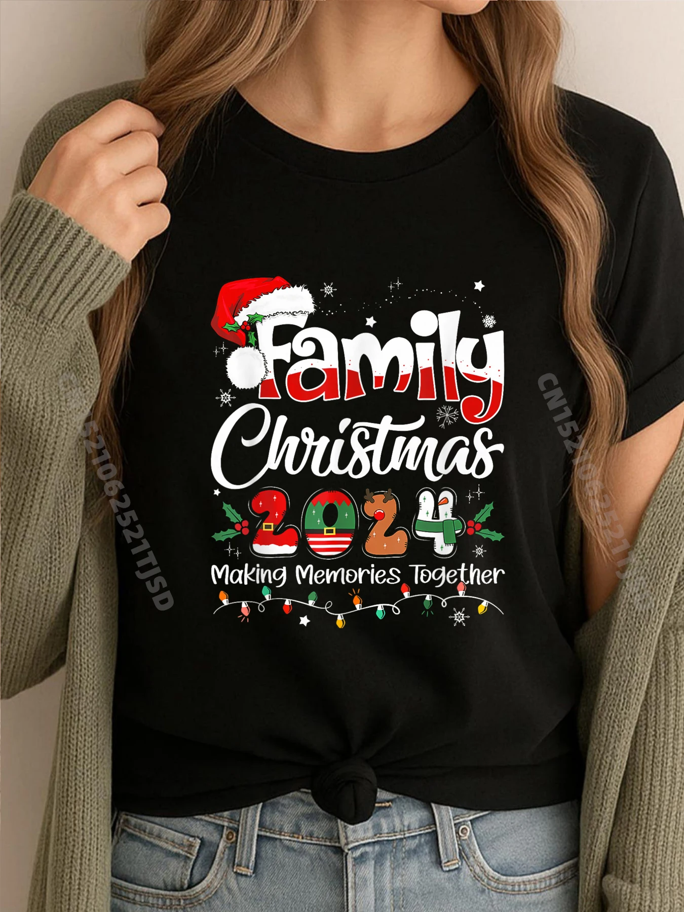 

Christmas Crew Xmas Lights Family Matching Pajamas Holiday White T Shirt Woman T Shirts WashedEU SIZE Cool