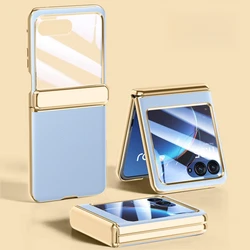 Luxury Electroplate Leather Phone Case For Motorola Moto Razr 50 40 Ultra Tempered Film Fold Hinge Shockproof Plating Hard Cover
