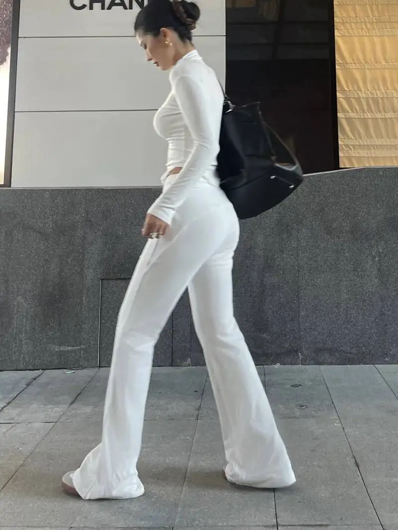 Neue Sport Freizeit Boden Hosen frauen Herbst Boot Cut Hosen Beiläufige Lose Mode Frauen Hosen 2025 Neue Weiß Koreanische 75X5