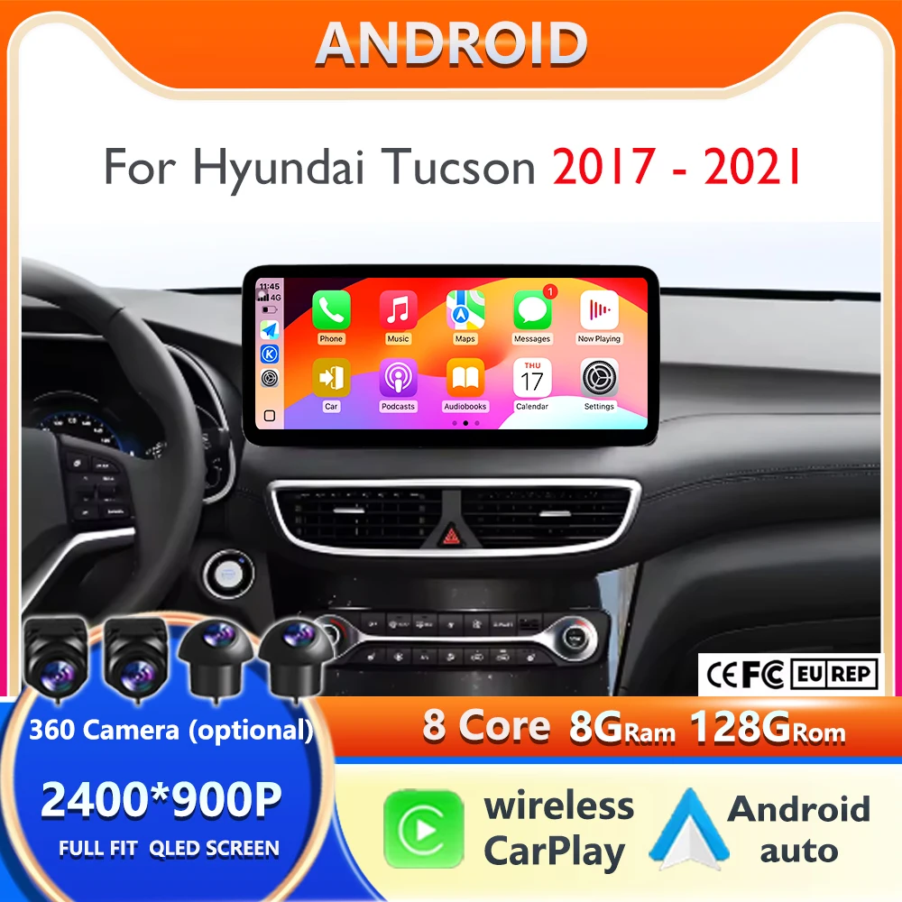 2K QLED 12.3 inch Android 16 For Hyundai Tucson 2017- 2021 Car Radio Multimedia Navigation Intelligent Carplay 4G GPS Screen DSP