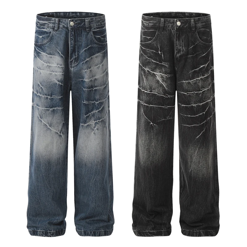 

Нишевый дизайн, мужские весенние джинсы, стиральные контрастные цвета, белые универсальные брюки, мужские джинсовые брюки с рисунком молнии
