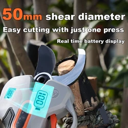 25.2V 50mm Electric Pruning Scissors Lithium Battery Scissors  Brushless Motor Battery Level Display Screen Electric Tools