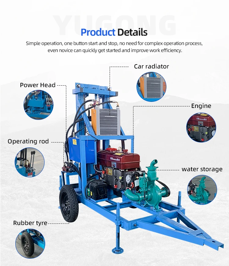 2025100m 150m Profondità Diesel Idraulico Rotante Micro Impianto di Perforazione per Pozzi d'Acqua Piccolo Impianto di Perforazione per Pozzi d'Acqua Diesel Portatile
