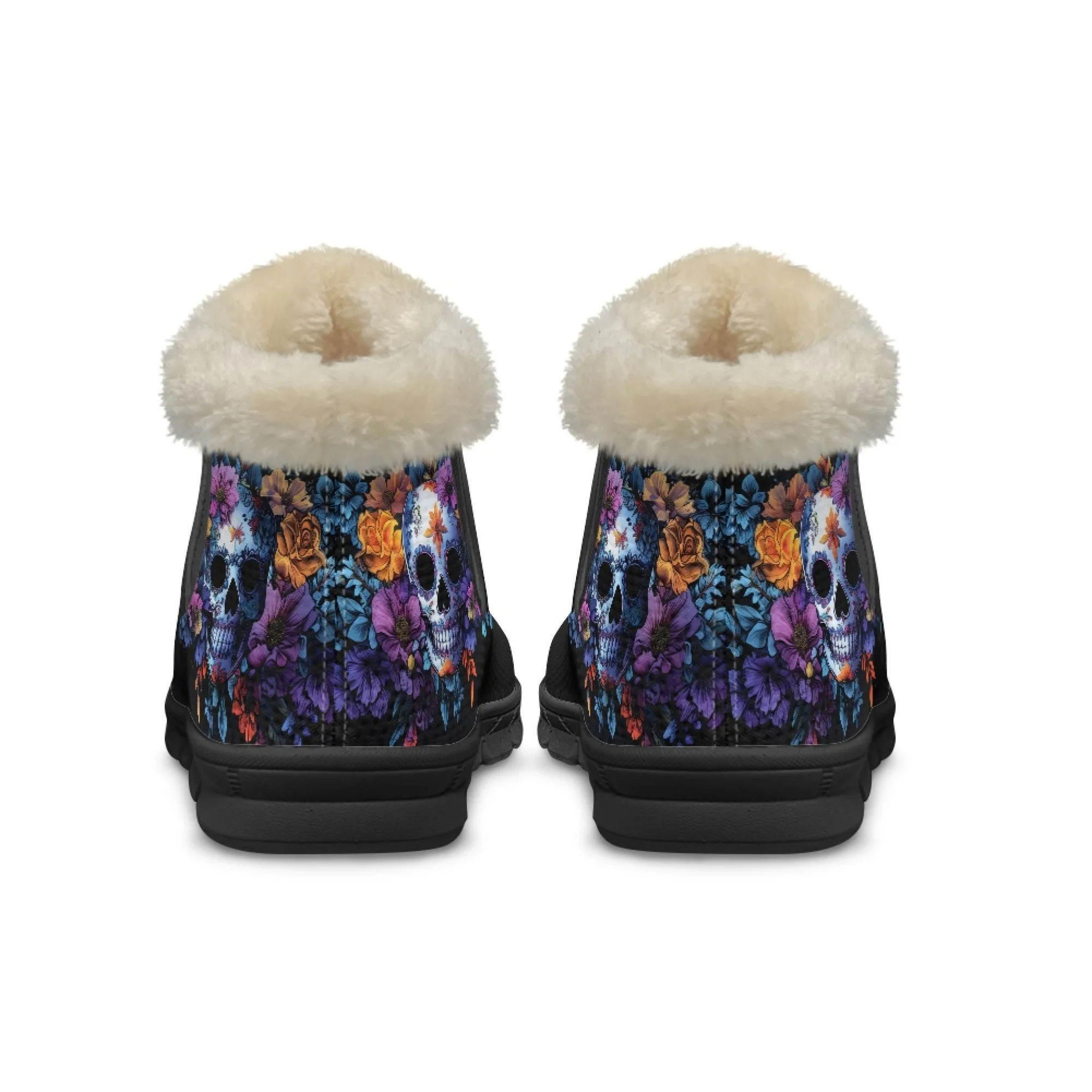 INSTANTARTS Warm Ankle Snow Boots Women Winter Creative Sugar Skull Flower Print Shoes Soft Short Plush Comfortable Ladies Shoe