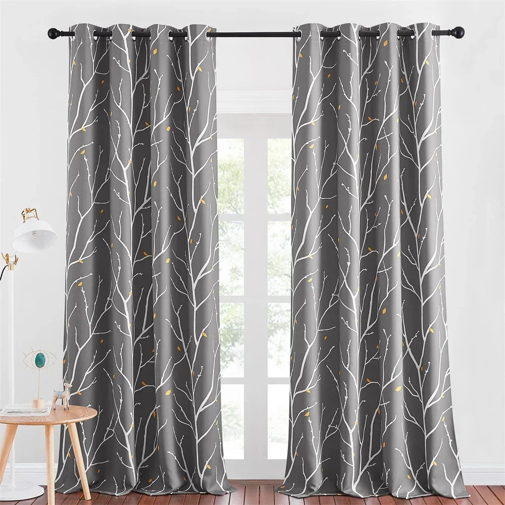 RYBHOME Branch Art Modern Blackout Curtains for Living Room Bedroom Background Drapes Light Block for Modern Fresh Style