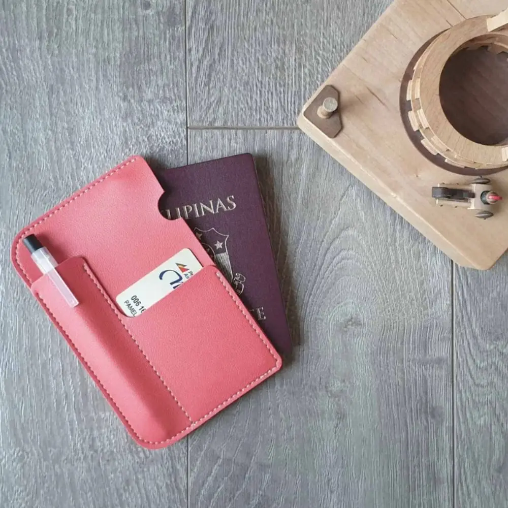 

Multiple Card Slots Passport Holder Wallet PU Leather Solid Color Portable Passport Bag Ultra-thin Lightweight