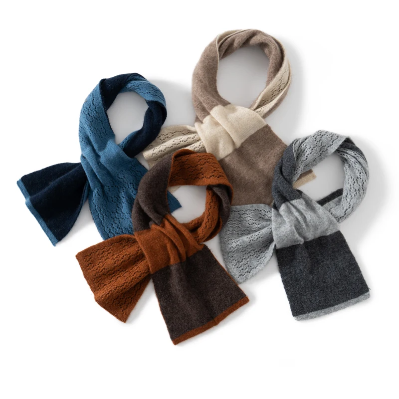 Women's 100% Cashmere Scarf Color-Blocked Perforated Pearl Winter Neck Protection 3-Color Patchwork Cross Couple's Accessory