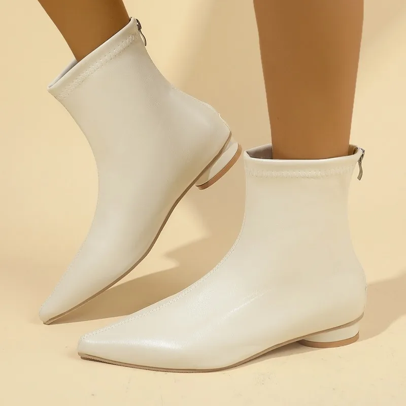 

Fashion Short-thigh Boots Fall New Pointed Toe Rear Zip Non-slip Wear-resistant Round Heel Single Shoes