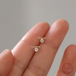 925 Sterling Silver Plating 14K Gold Simple Temperament Zircon Earrings for Women  Korean Fashion Jewelry Accessories