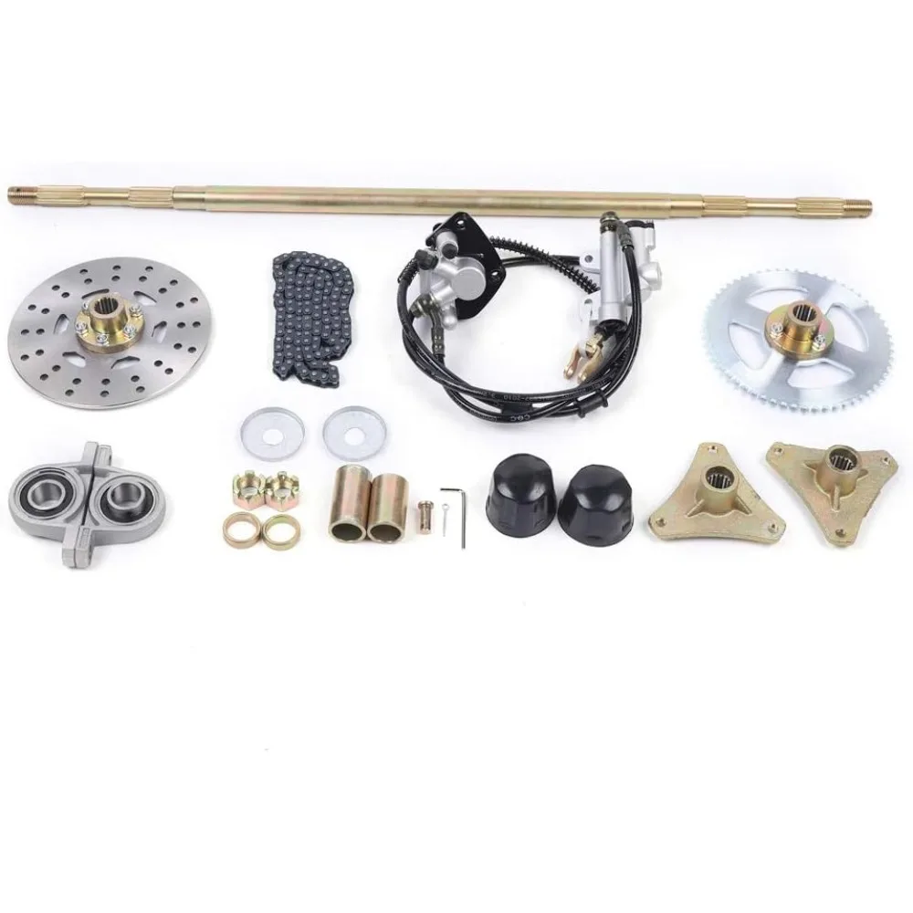 

Complete 740mm Go Kart Rear Axle Kit - Steel&Aluminum Build, Braking System+T8F Chain+Pillow Block, Direct Fit for 50-90cc ATV