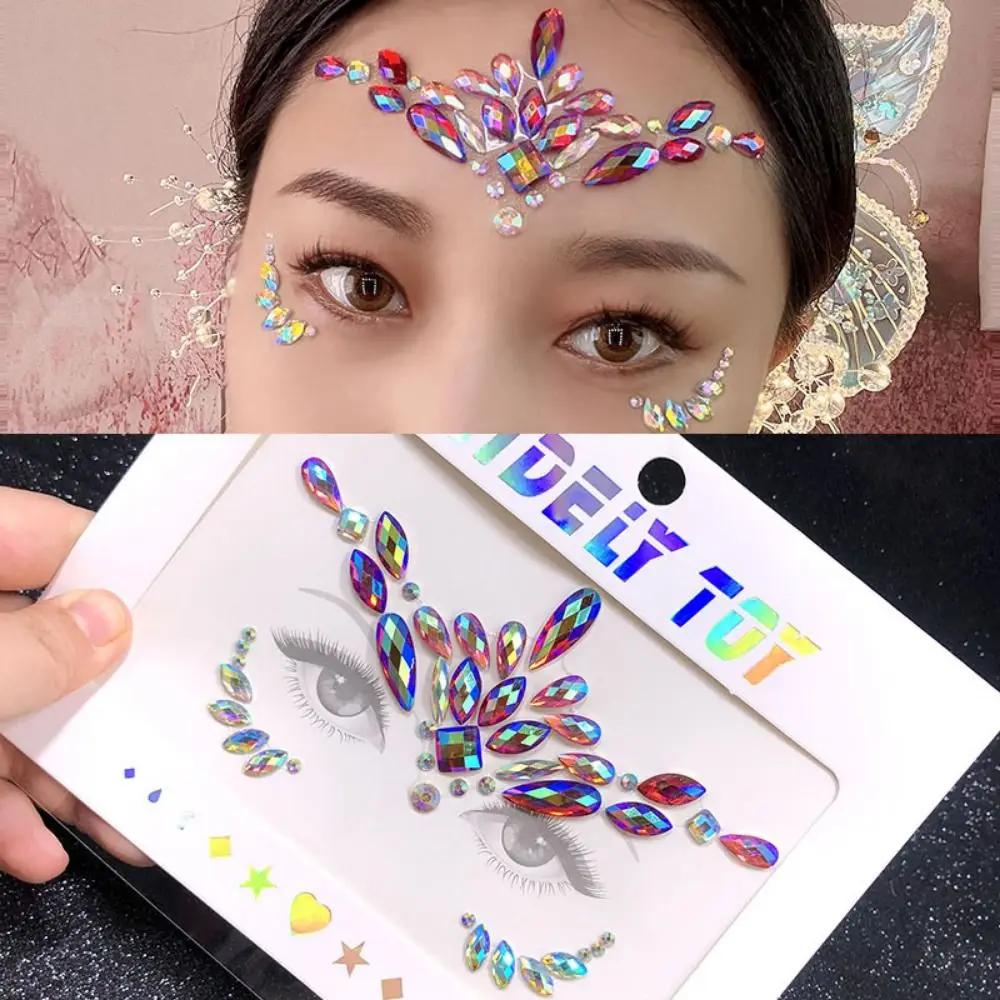 Waterproof 3D Rhinestones Sticker Disposable Glue Free Crystal Facials Sticker Fake Tattoo Beauty Temporary Tattoo Sticker