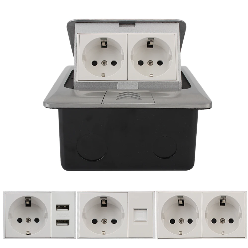 

Водонепроницаемая 2-сторонняя розетка 250 В 16 А USB RJ45 Интернет-розетка Европейская стандартная розетка Коробка из алюминиевого сплава Выдвижная напольная розетка