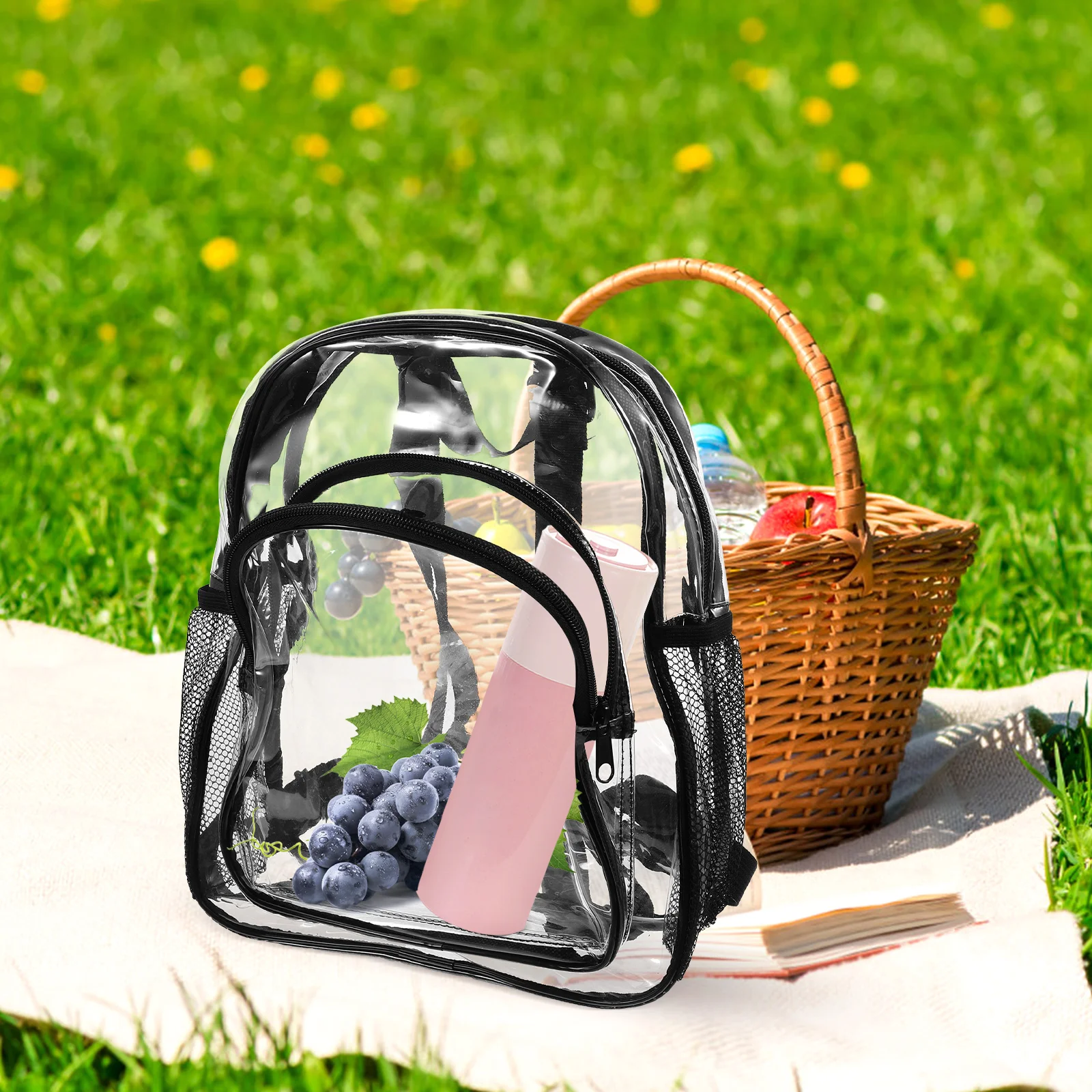 حقيبة ظهر شفافة من مادة PVC حقيبة ظهر صغيرة شفافة قابلة للتعديل بحزام كتف معتمدة من الاستاد للنساء أثناء السفر والمدرسة #1