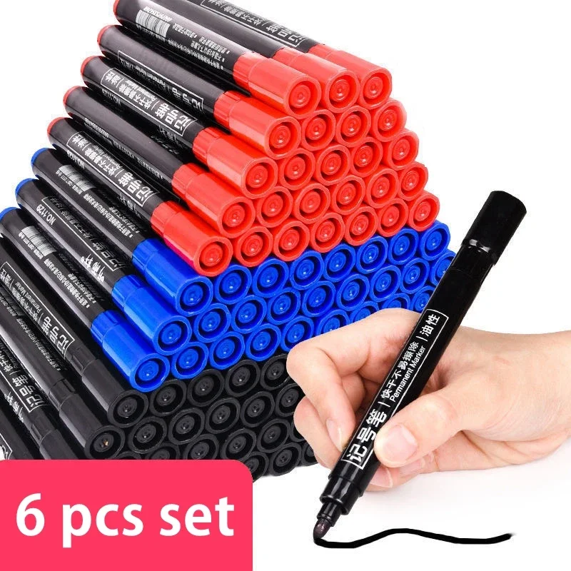 6 Stuks Olieachtige Waterdichte Permanente Fijne Punt Verf Rood/Zwart/Blauw Marker Pennen Voor Banden Markers Handtekening Pen Briefpapier Benodigdheden