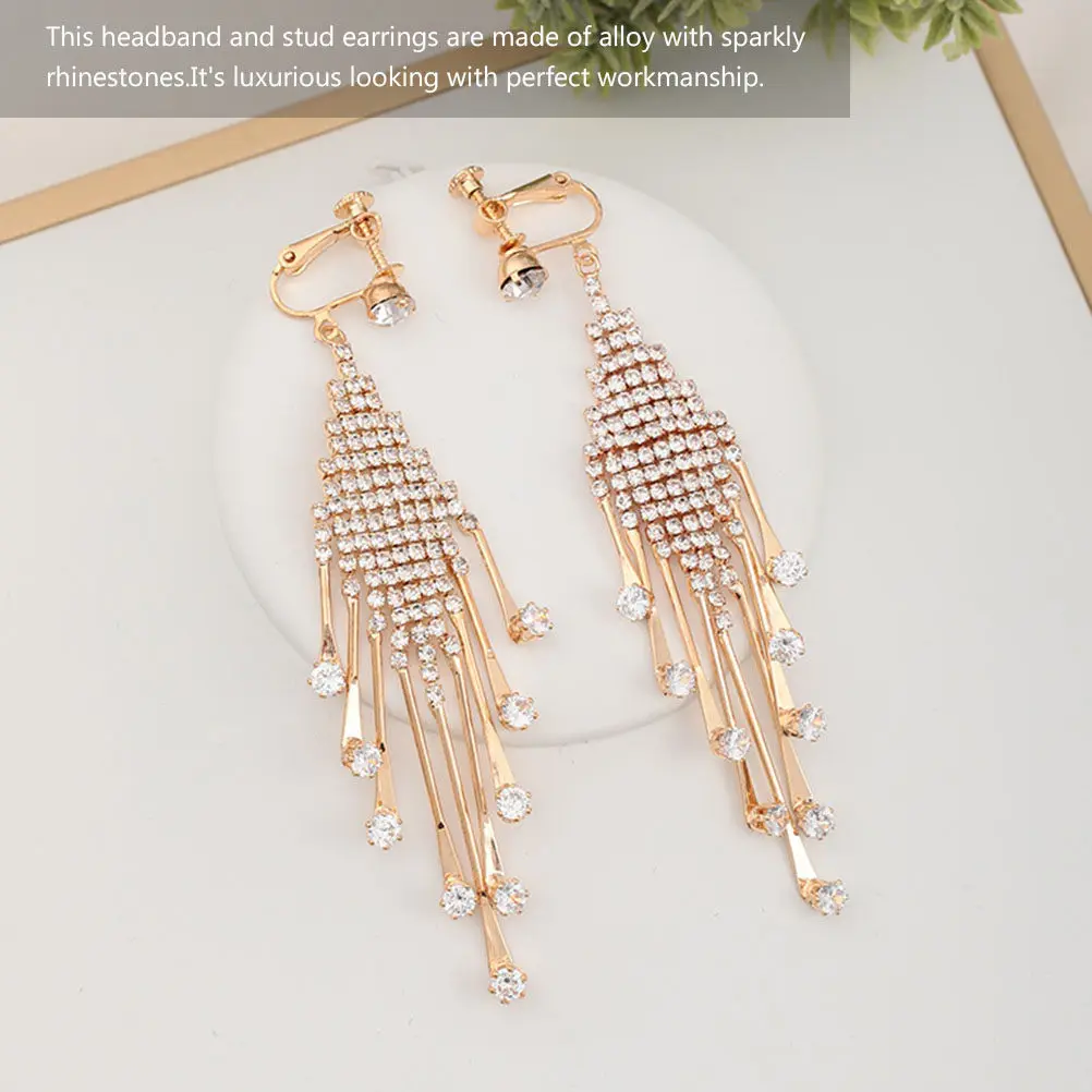 3-個のブライダルイヤリングヘッドバンドセットラインストーンウェディングヘッドドレスヘアアクセサリー結婚式パーティー写真撮影に最適