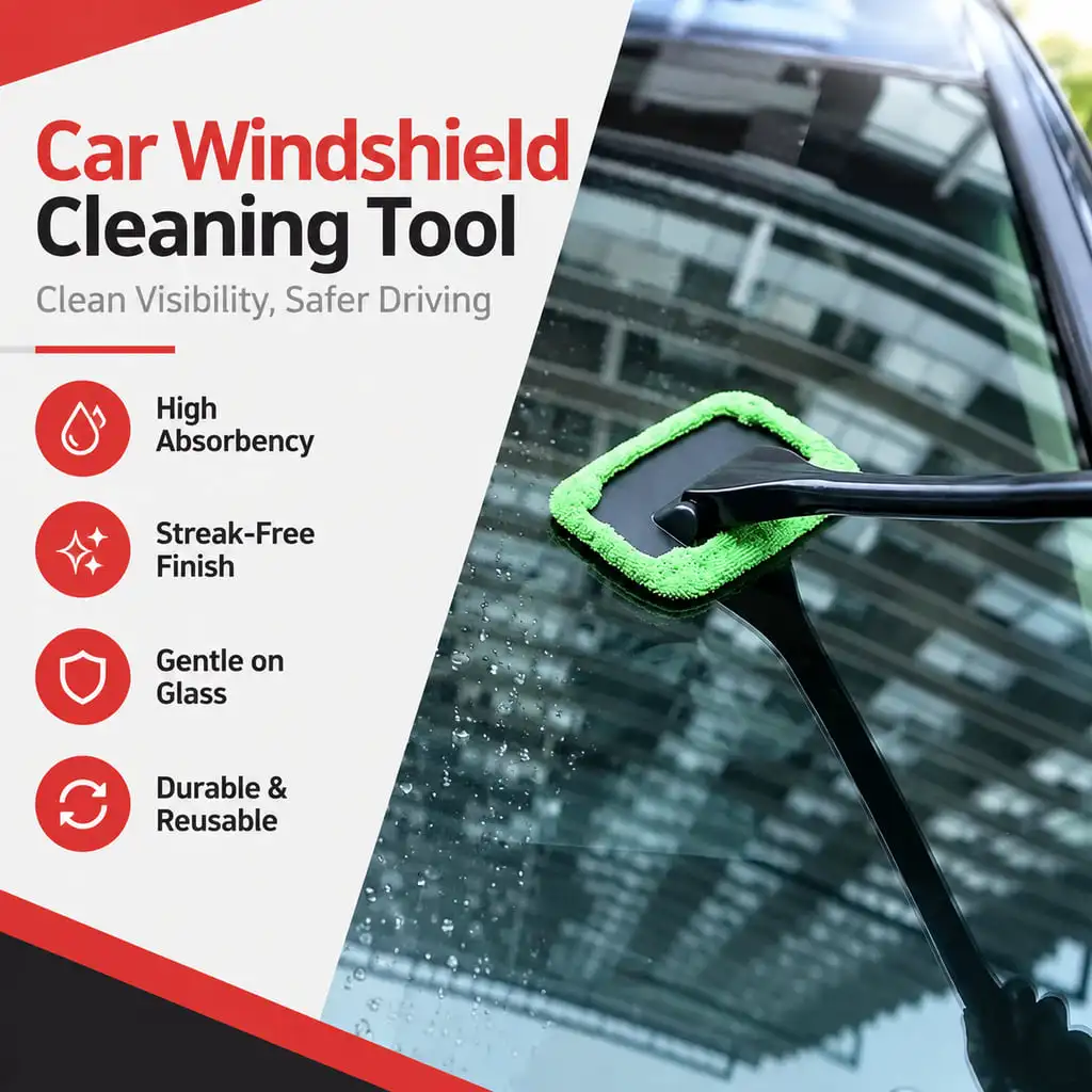 PINMOAP 1PC Car Window Cleaning Brush Long Handle 180° Rotating Microfiber Tool for Interior Windshield Defogging Green Blue