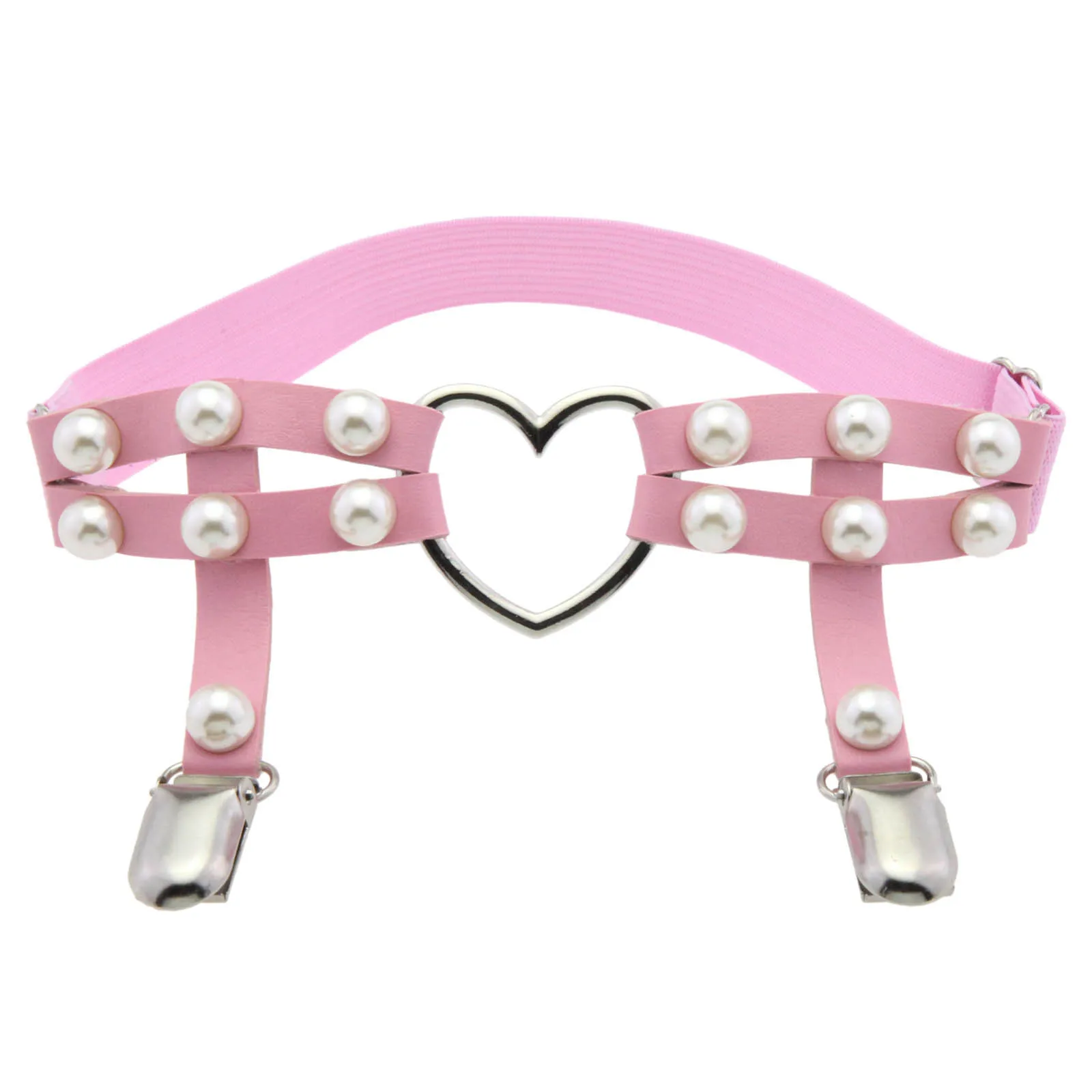 Two Rows Imitation Pearl Punk PU Leather Legchain Women Elastic Leg Chain Hip Hop Heart Leg Ankle Loop Garters Emo Egirl Jewelry