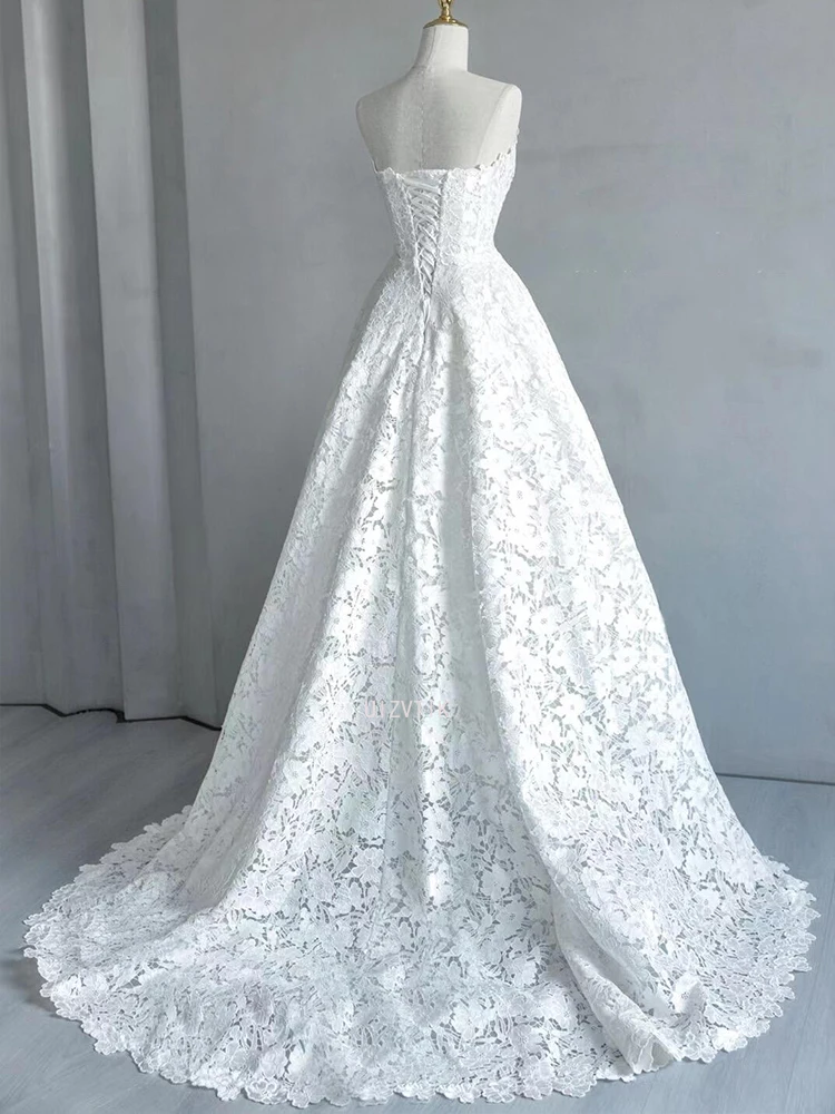 Vestidos De Novia largos De encaje sin tirantes Vintage, vestido De Novia sin mangas elegante con hombros descubiertos para mujer, Vestidos De Novia