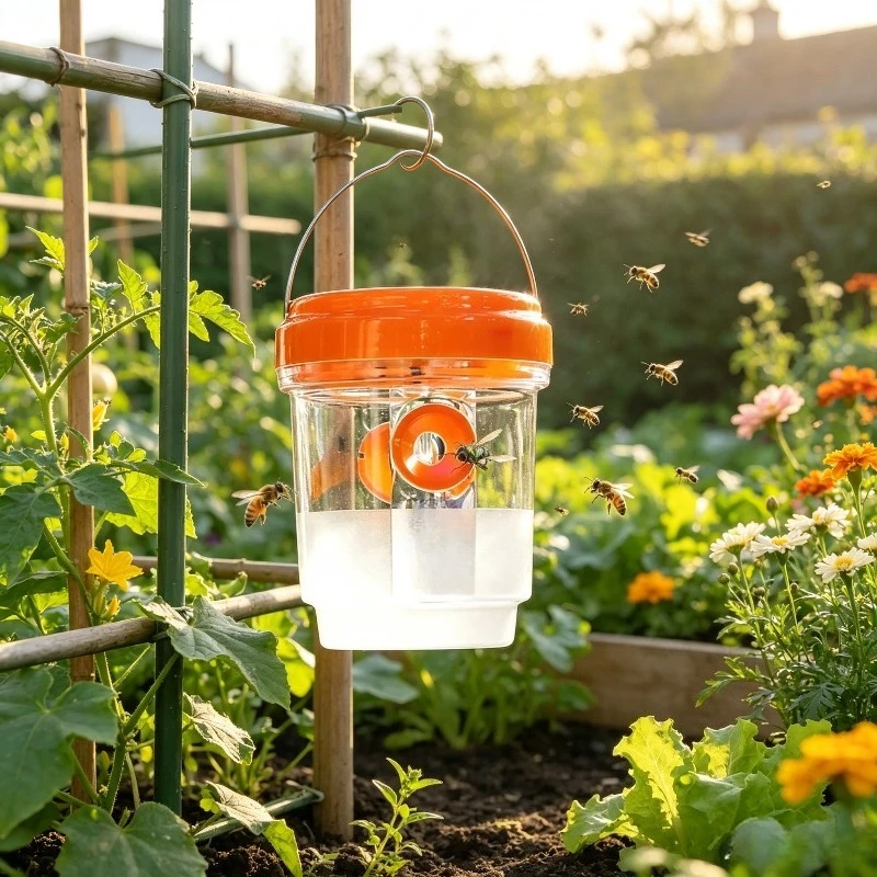 Clear Plastic Insect Trap with Lid, Transparent Fly Catcher for Outdoor Patio, Effective Against Fruit Wasps Gnats Pest Repeller