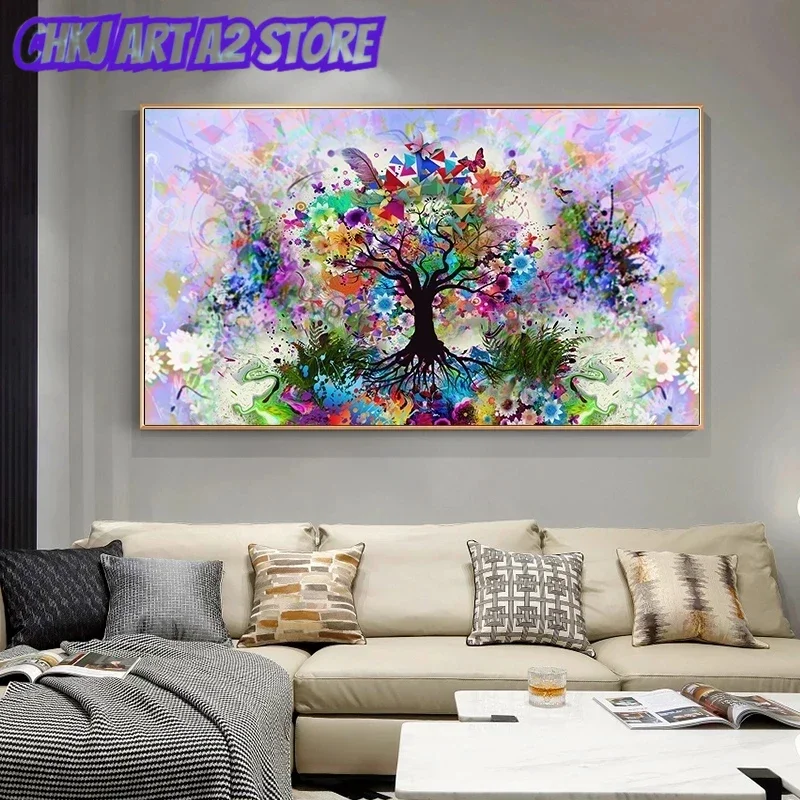 Watercolor Tree Painting on Canvas Abstract Colorful Flower Posters and Prints Modern Picture for Living Room Home Cuadros Decor