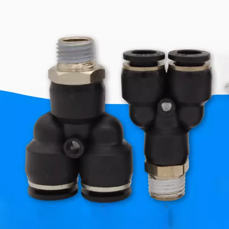 PX Black High-quality Pneumatic Quick Connector PU Hose Air Pipe 4 6 8 10 12mm Y-shaped Tee External Thread BSPT1/4 1/2 1/8 3/8