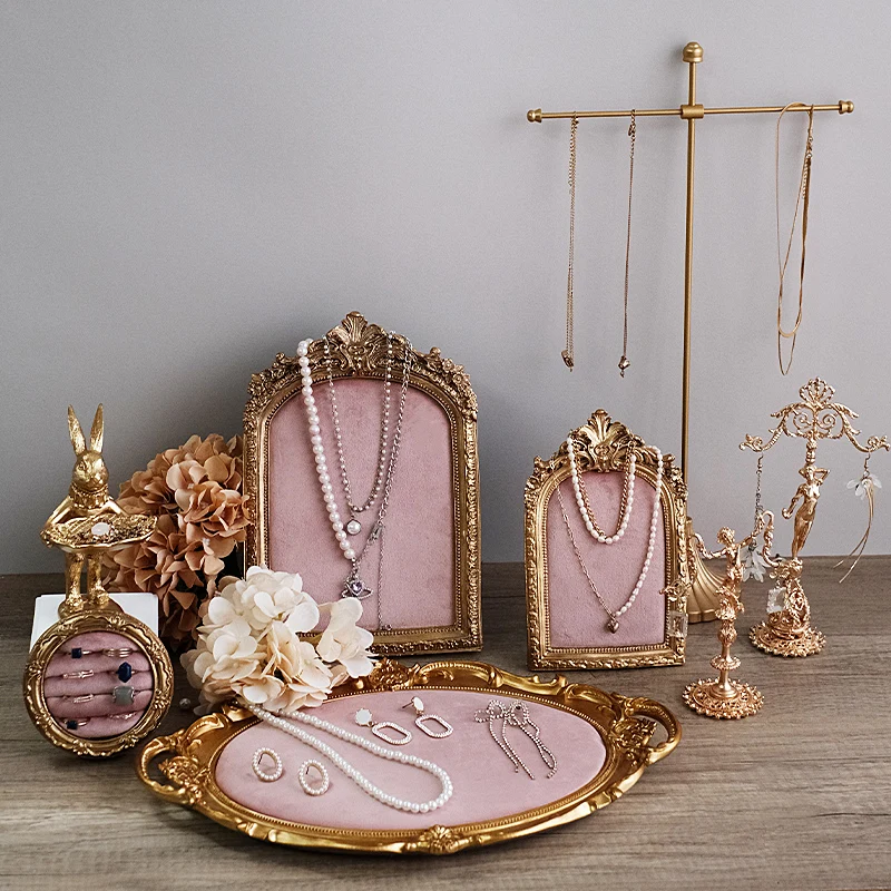 

Эстетическая розовая бархатная подставка для ювелирных изделий, винтажная фоторамка, держатель для сережек, поднос для колец, милый органайзер для ювелирных изделий для женщин