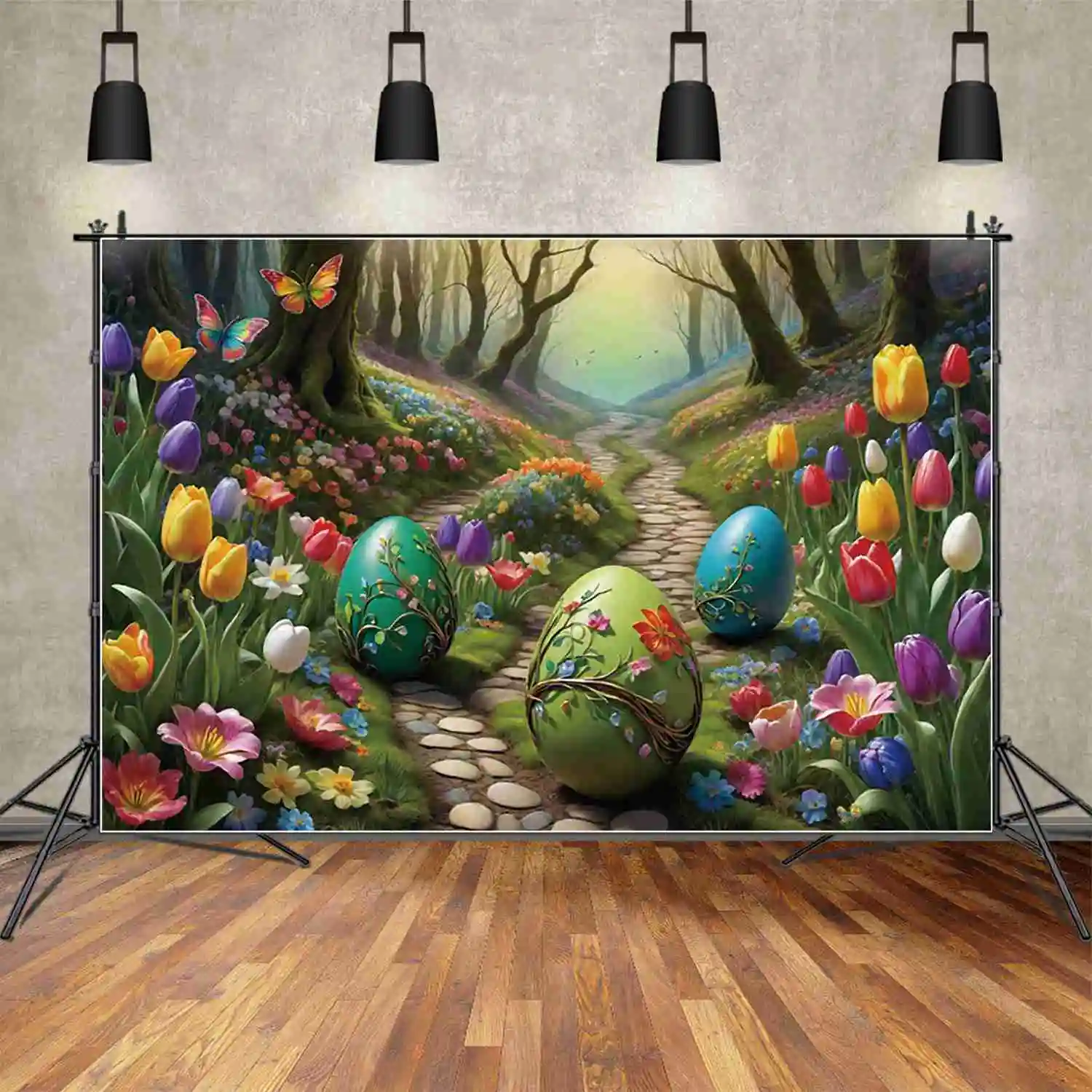 MOON.QG Easter Eggs Photography Backdrop Wonderland Bunny Dreamy Forest Photozone Background Children Studio Photobooth Supplies