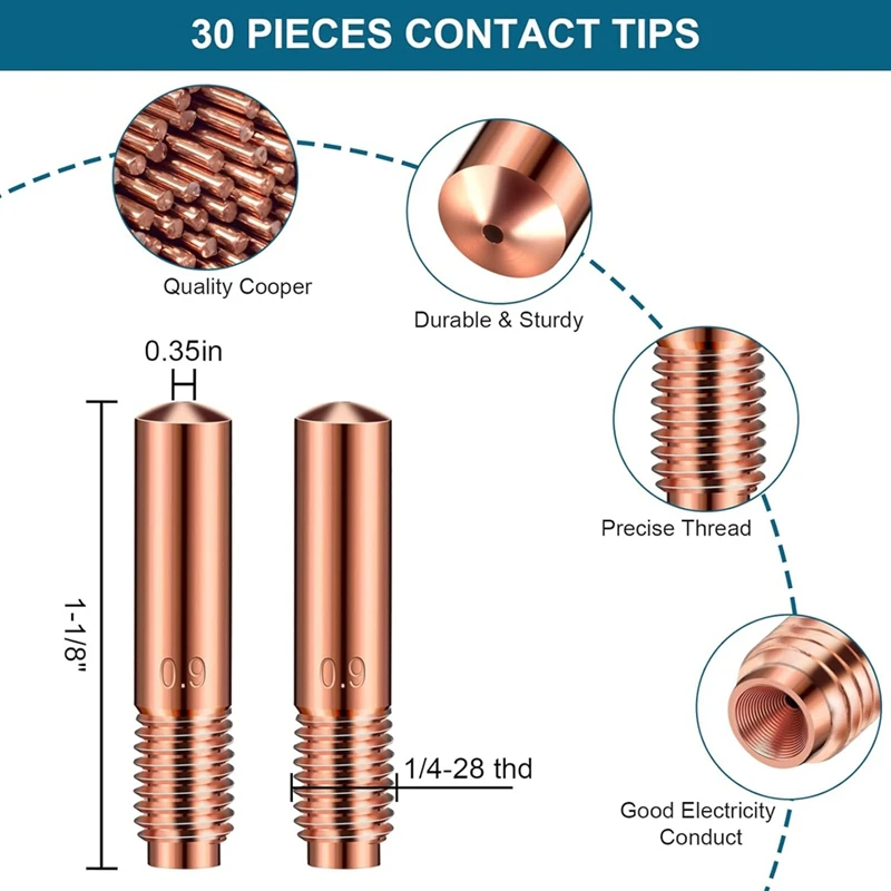 Airless Bico Difusor para Soldagem MIG Gun, Acessório Kit,0.03In Dica De Contato, compatível com H-9/10 Máquina De Solda, 34 Pcs