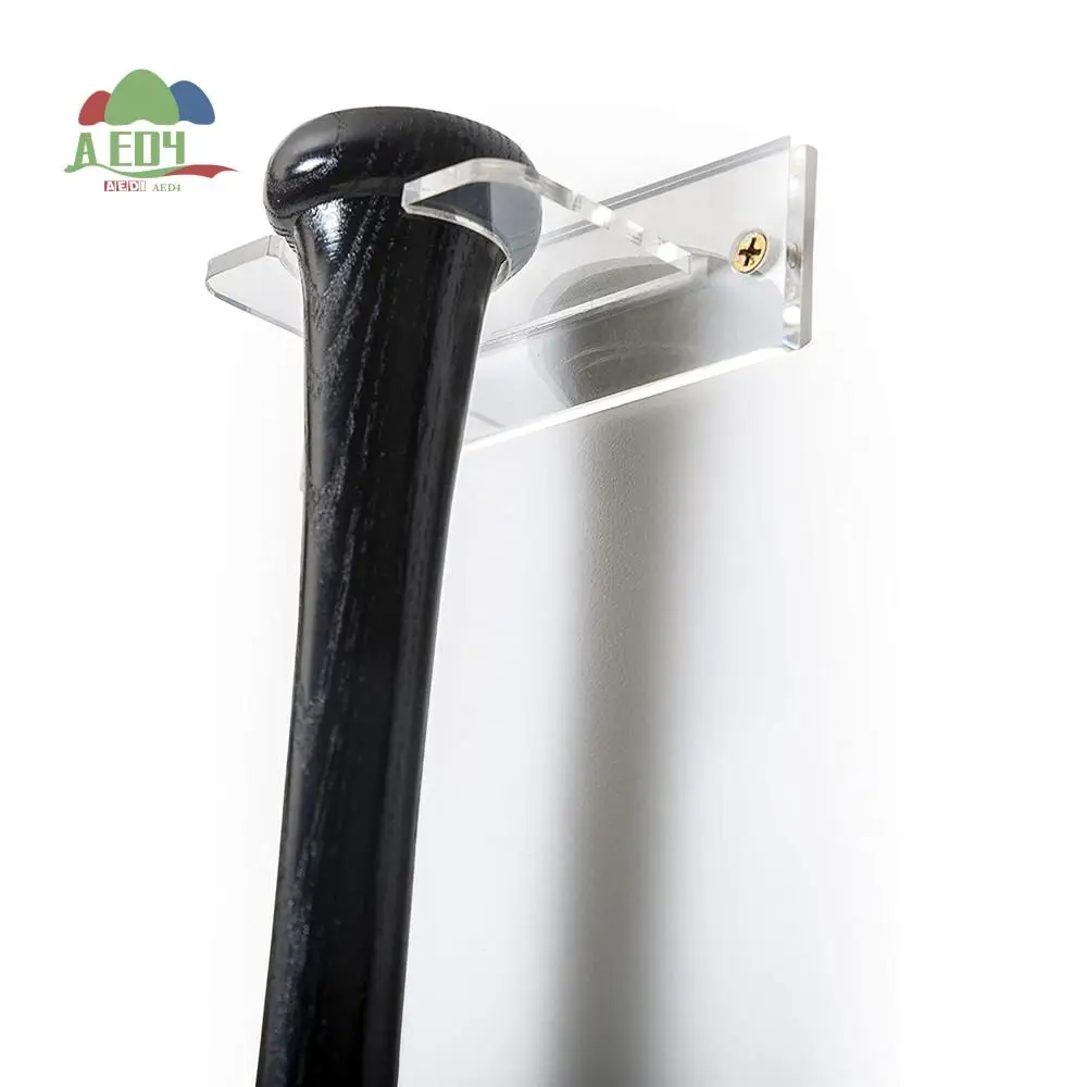 

AED4-2Pack Держатель для бейсбольной биты для вертикального дисплея Акриловая вешалка для летучей мыши Настенное крепление T Стойка для бейсбольной или софтбольной биты